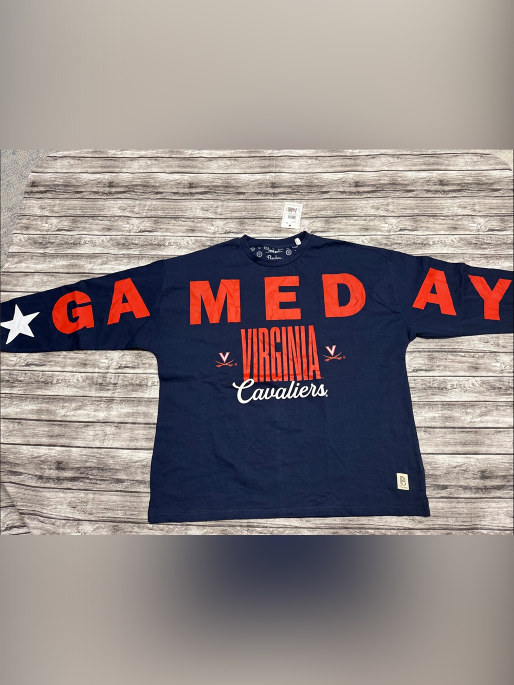 Pressbox Navy Blue Virginia Cavaliers Crewneck Sweater with Orange Accents